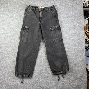 Levi's '94 Baggy Jeans 29 Womens Gray Denim Drawstring Hem Cargo Pockets 33X26.5